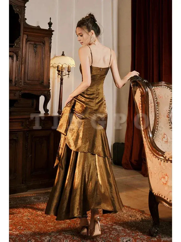 Wholesale Pretty Mermaid Spaghetti Straps Brown Long Prom Dresses Party Evening Dress formal wear dresses