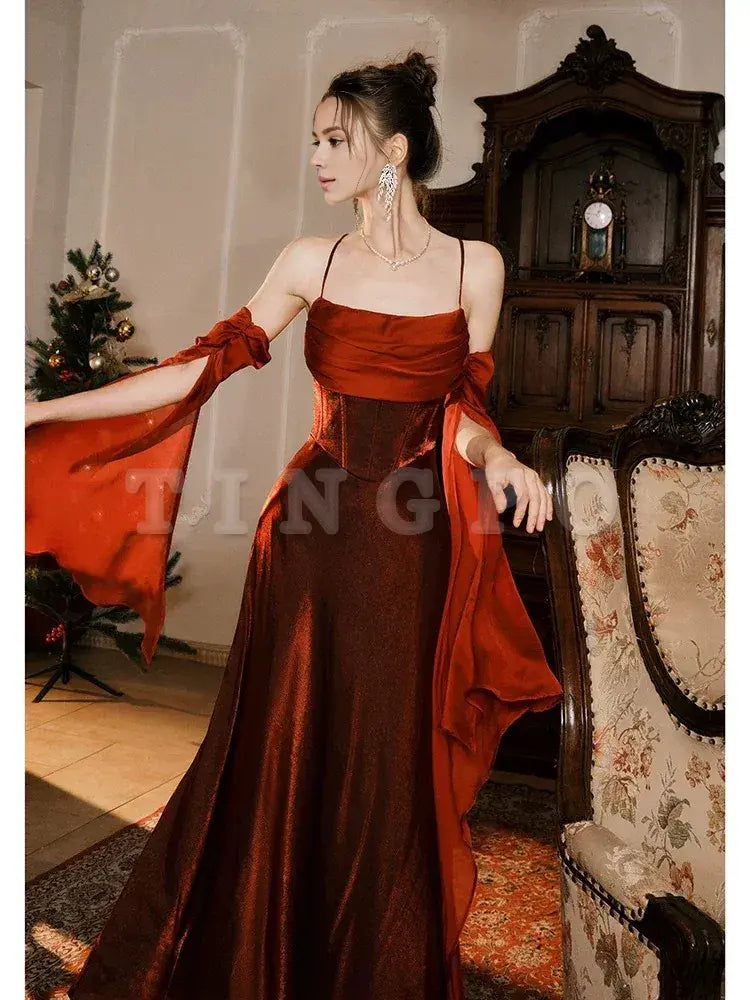 Wholesale Pretty Mermaid Spaghetti Straps Burgundy Long Prom Dresses Party Evening Dress formal wear dresses