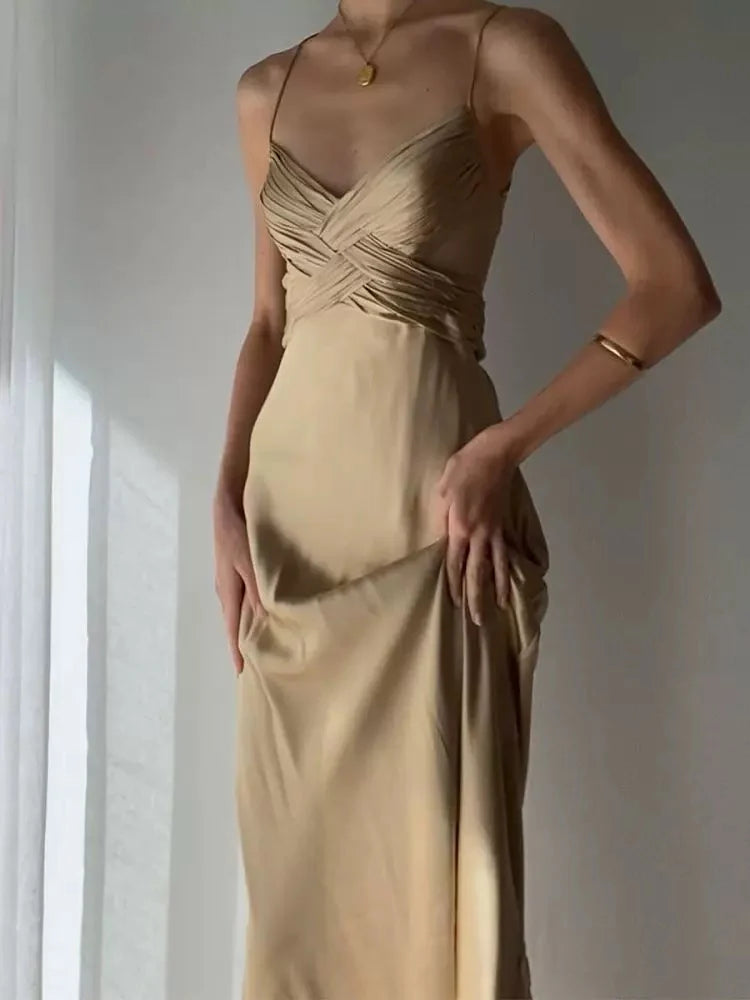 TingPo Wholesale Pretty Mermaid Spaghetti Straps Champagne Long Prom Dresses Sexy Evening Dress
