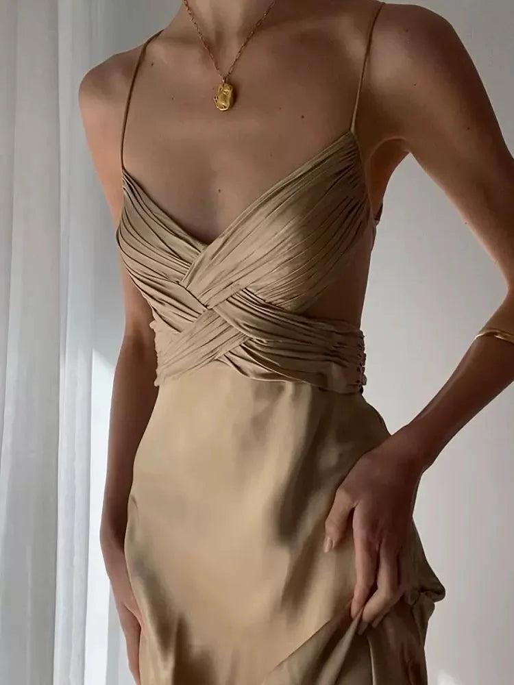 TingPo Wholesale Pretty Mermaid Spaghetti Straps Champagne Long Prom Dresses Sexy Evening Dress