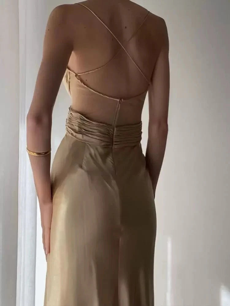 TingPo Wholesale Pretty Mermaid Spaghetti Straps Champagne Long Prom Dresses Sexy Evening Dress