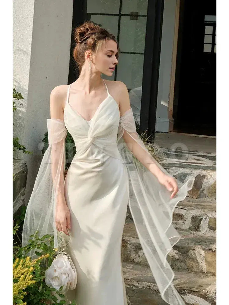 Wholesale Pretty Mermaid Spaghetti Straps White Long Prom Dresses Party Evening Dress formal wear dresses