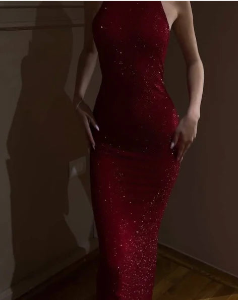 Wholesale Pretty Sheath High Neckline Sequin Red Long Evening Dress Prom Dresses formal wear dresses