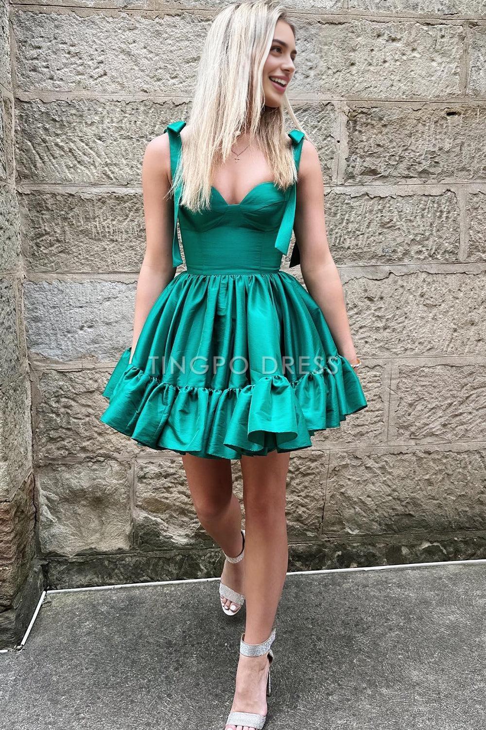 TingPo Wholesale Elegant Princess A Line Tie Straps Zipper Back Short Homecoming Party Dress formal wear dresses