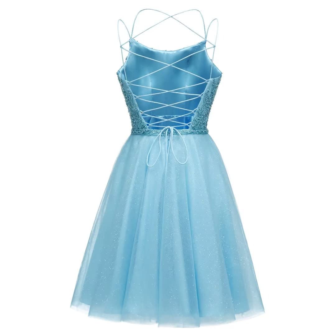 Wholesale Puffy A Line Tulle Spaghetti Straps Beading Homecoming Dresses Short Cocktail Dress for Teens
