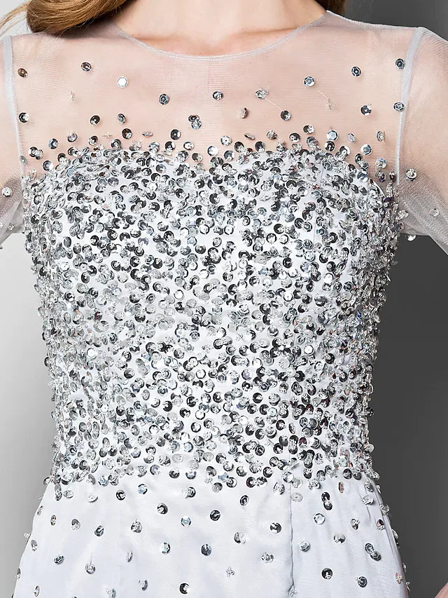 Wholesale A-Line Mother of the Bride Dress Jewel Neck Floor Length Organza Half Sleeve with Beading Sequin