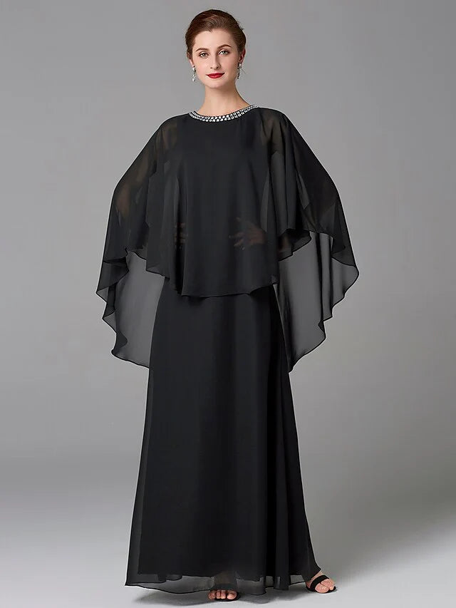 Wholesale A-Line Mother of the Bride Dress Plus Size Elegant Jewel Neck Floor Length Chiffon Sleeveless with Beading