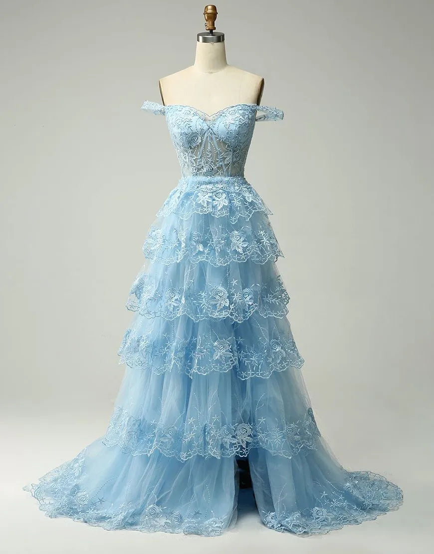 Wholesale Princess A-Line Off The Shoulder Tiered Prom Dress With Appliques prom dresses shops