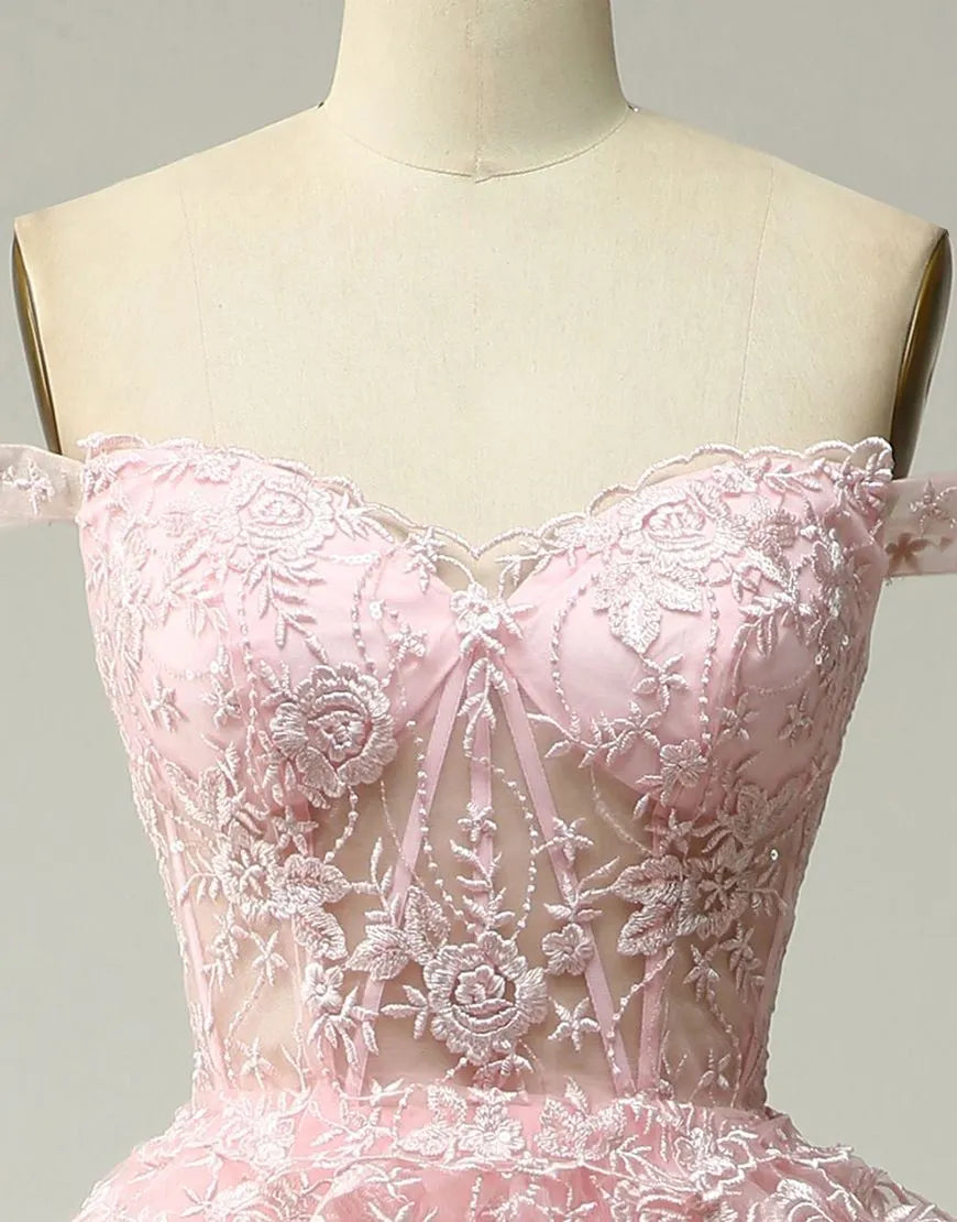 Wholesale Princess A-Line Off The Shoulder Tiered Prom Dress With Appliques prom dresses shops