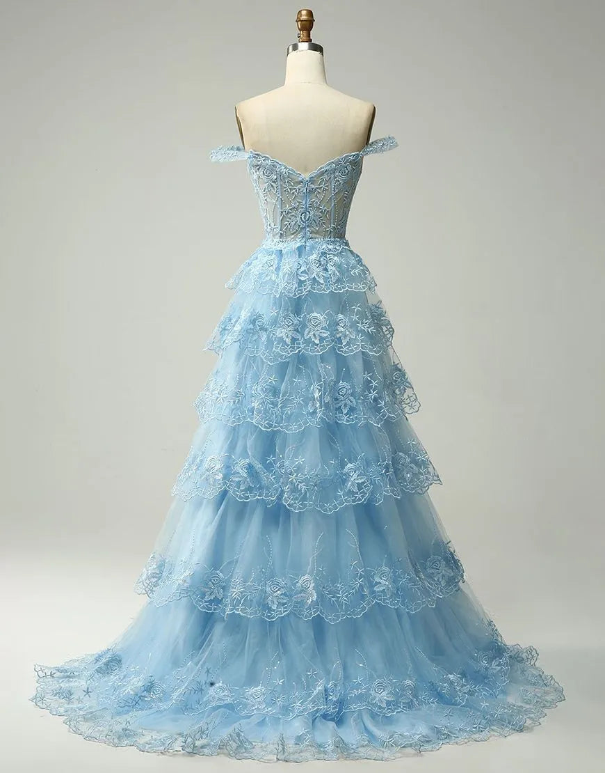 Wholesale Princess A-Line Off The Shoulder Tiered Prom Dress With Appliques prom dresses shops