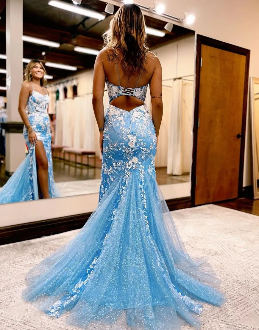 Wholesale Romantic Mermaid Key Hole Back Prom Dress With Appliques prom dresses with long sleeves