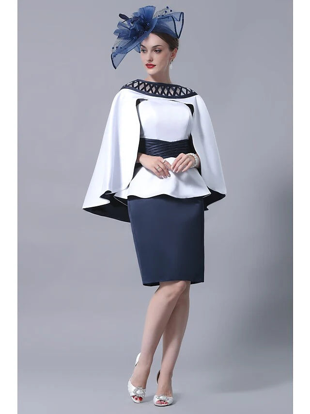 Wholesale Mother of the Bride Dress Plus Size Elegant Vintage Straight Neckline Knee Length Satin Sleeveless with Sash Ribbon