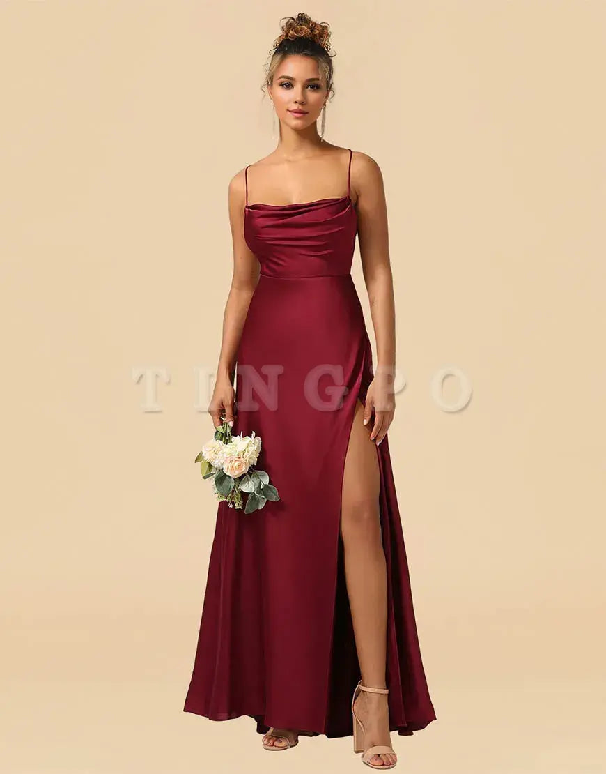 Wholesale Satin Spaghetti Straps Lace Up Bridesmaid Dresses Bridesmaid dress shop