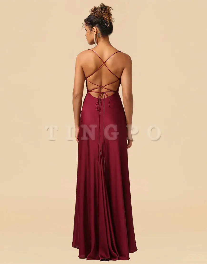 Wholesale Satin Spaghetti Straps Lace Up Bridesmaid Dresses Bridesmaid dress shop
