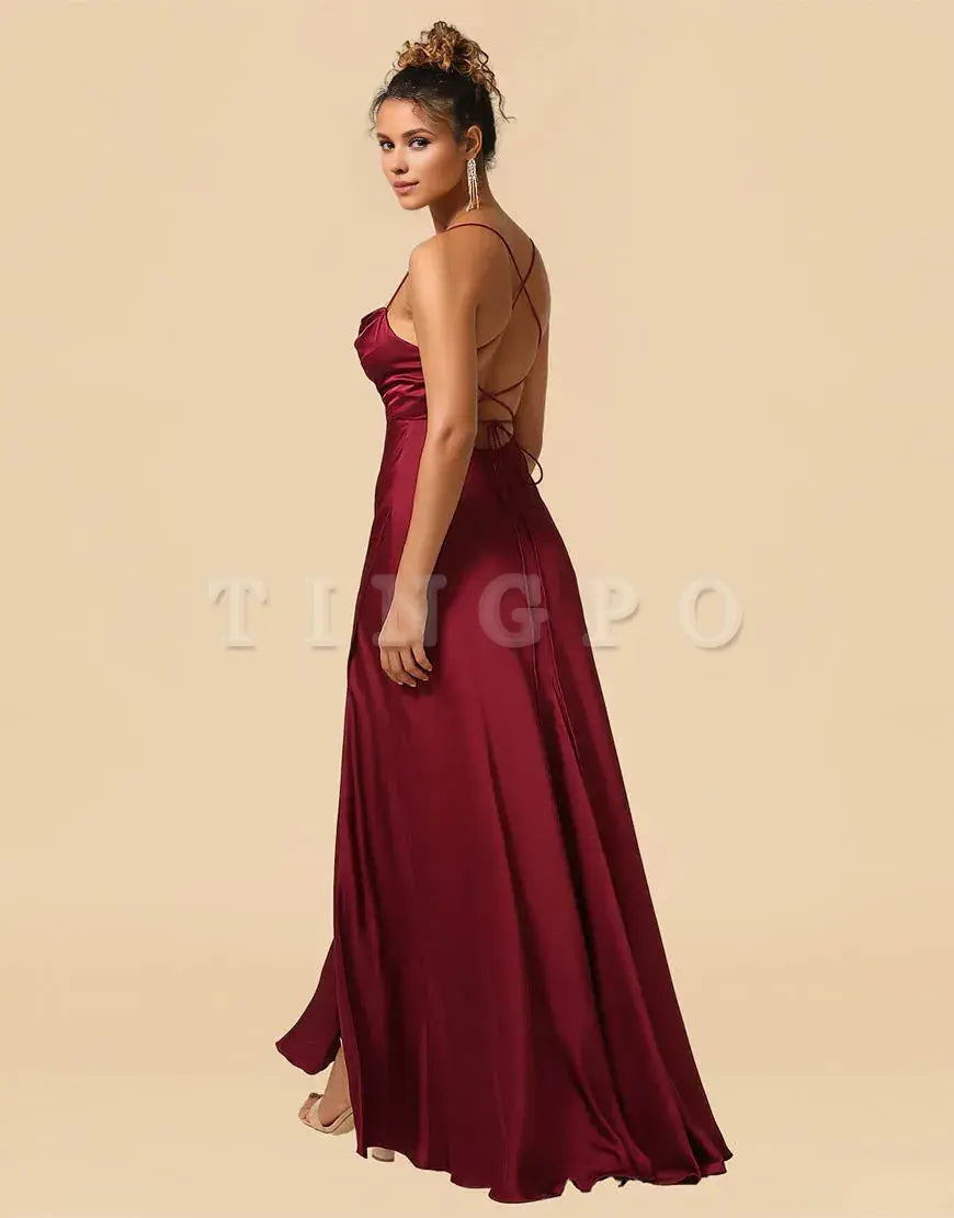 Wholesale Satin Spaghetti Straps Lace Up Bridesmaid Dresses Bridesmaid dress shop