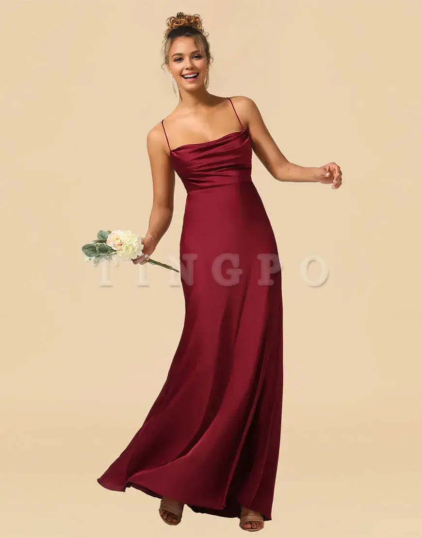 Wholesale Satin Spaghetti Straps Lace Up Bridesmaid Dresses Bridesmaid dress shop