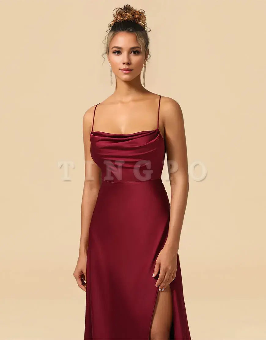 Wholesale Satin Spaghetti Straps Lace Up Bridesmaid Dresses Bridesmaid dress shop