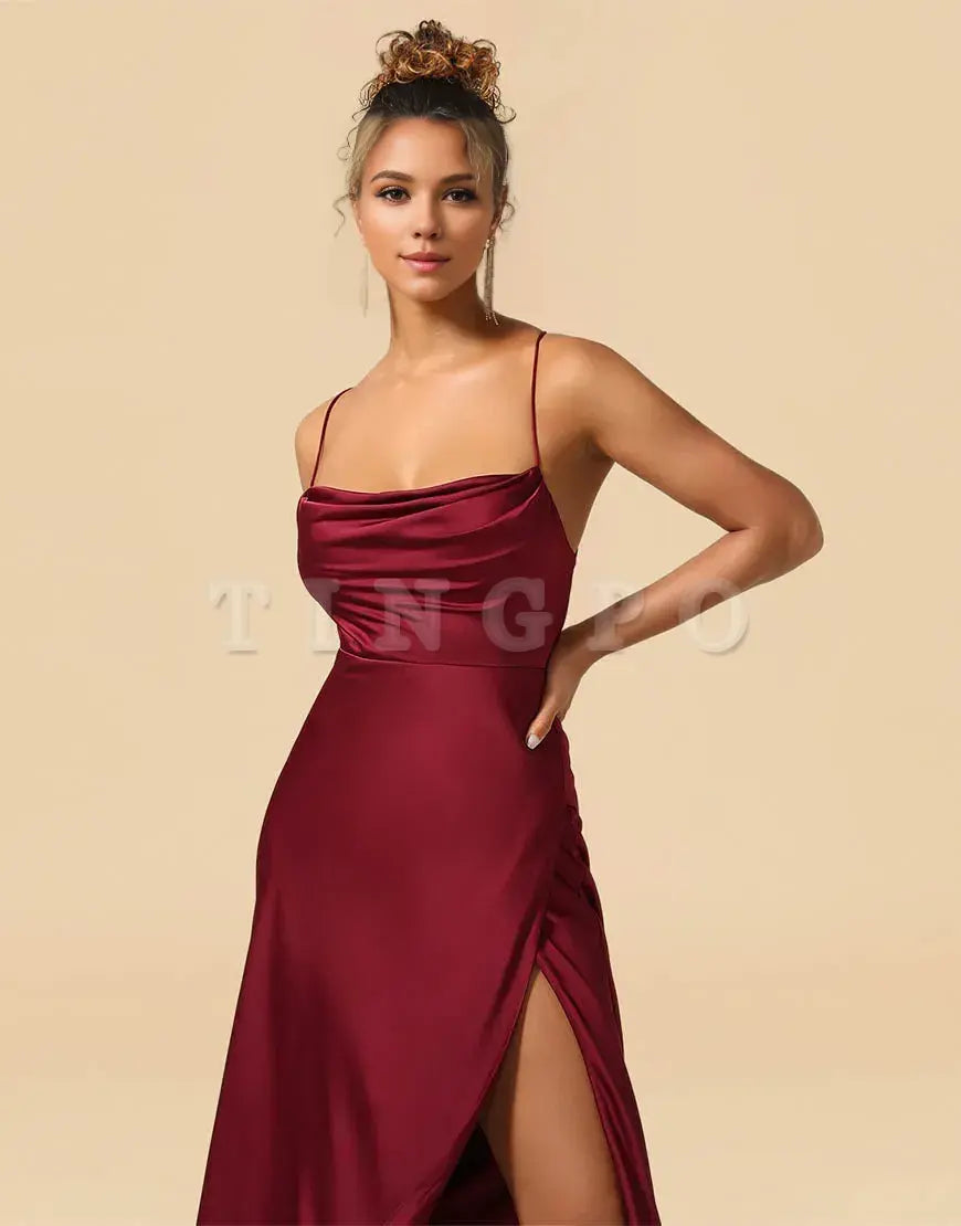 Wholesale Satin Spaghetti Straps Lace Up Bridesmaid Dresses Bridesmaid dress shop