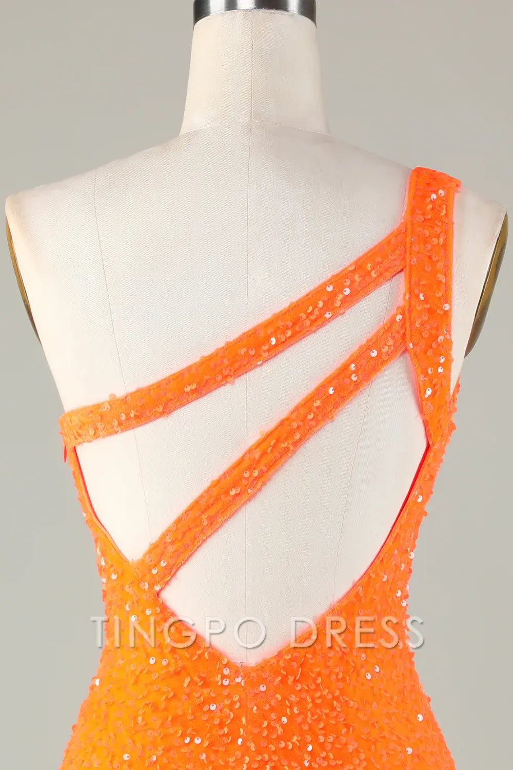 TingPo Wholesale Elegant Sequins One-Shoulder Orange Tight Beading Short Homecoming Dress formal wear dresses
