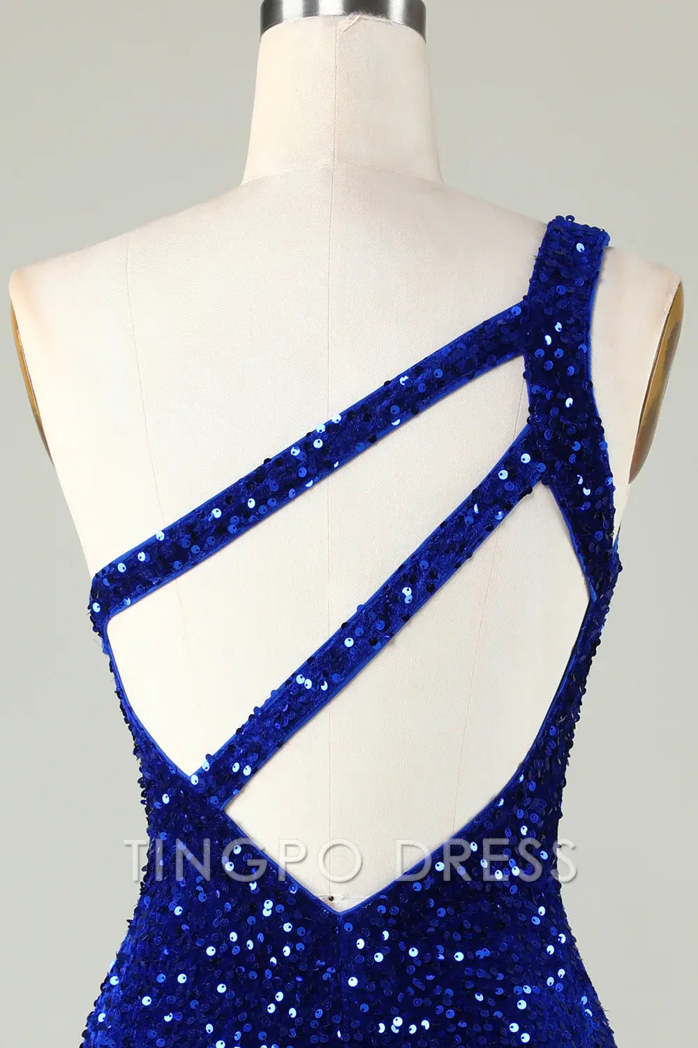 TingPo Wholesale Elegant Sequins One-Shoulder Royal Blue Tight Beading Short Homecoming Dress formal wear dresses