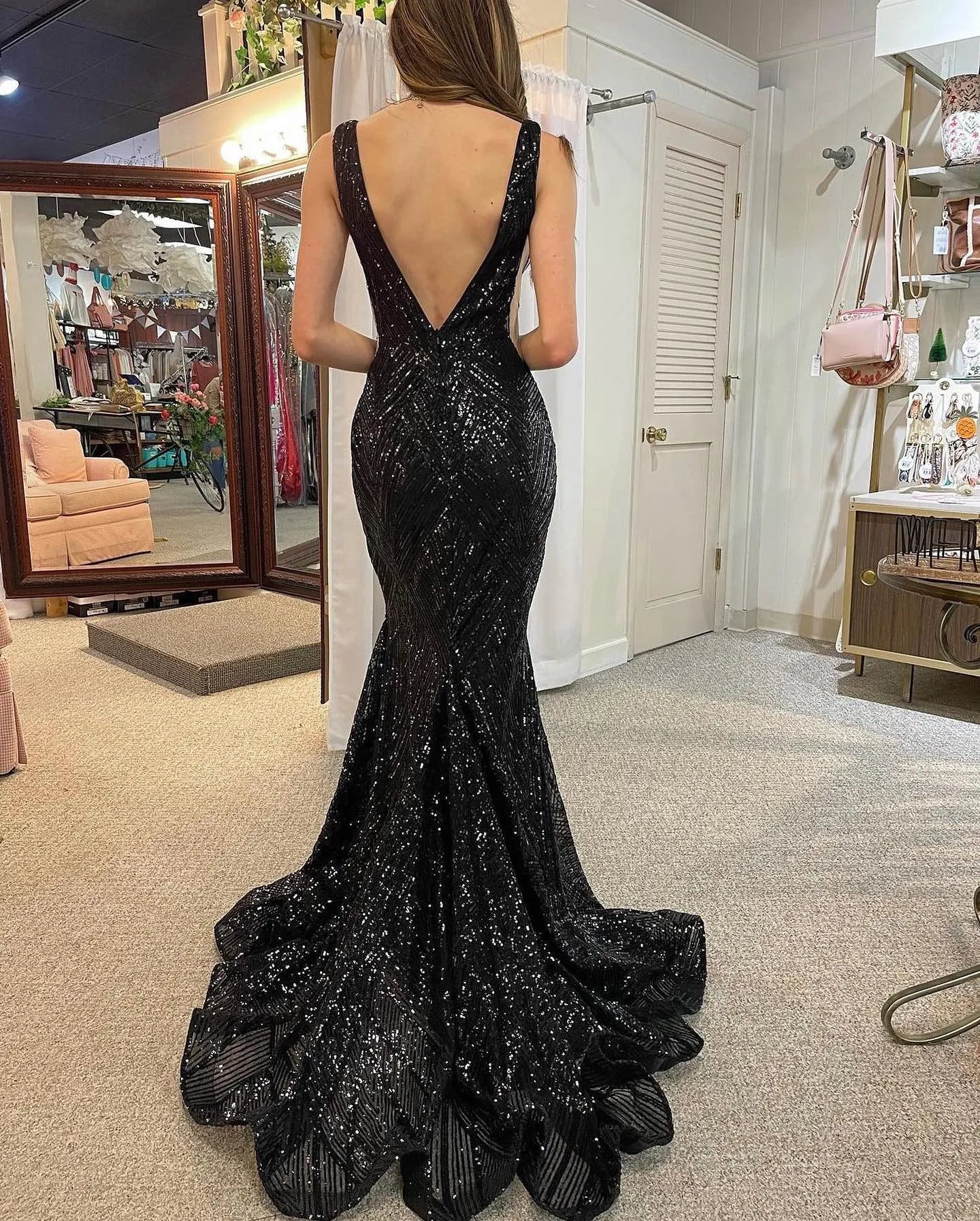 Wholesale Sexy Black Mermaid Deep V-Neck Prom Dress With Sequin prom dresses shops