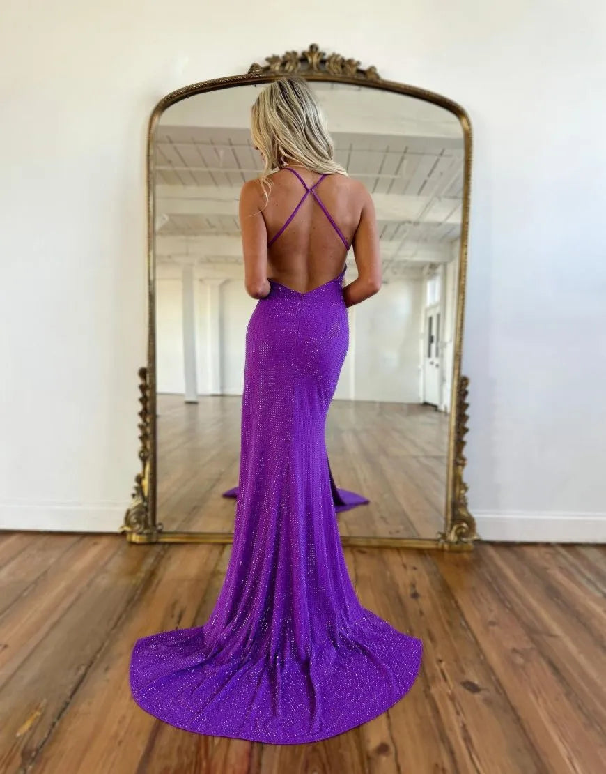 Wholesale Sexy Mermaid Deep V-Neck Sequins Prom Dress With Split prom dresses with long sleeves