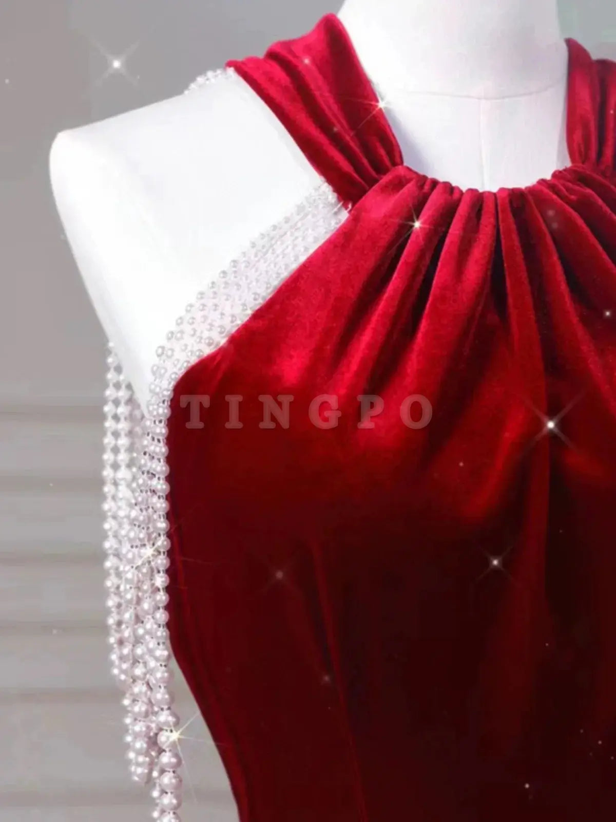 Wholesale Sexy Mermaid Halter Red Velvet Long Prom Dresses Evening Dress formal wear dresses