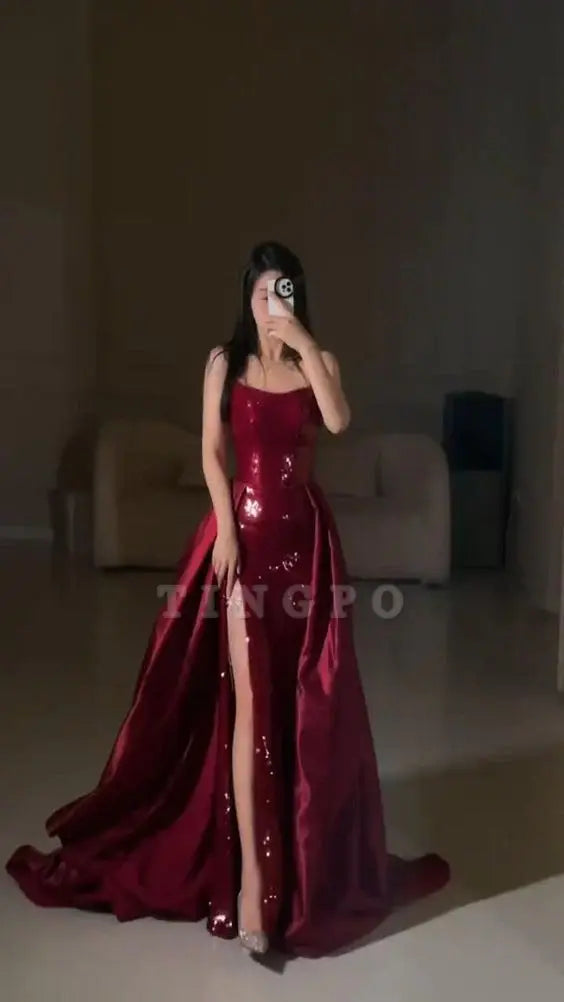 Wholesale Sexy Mermaid Red Sleeveless Long Sequin Prom Dress Evening Dresses formal wear dresses