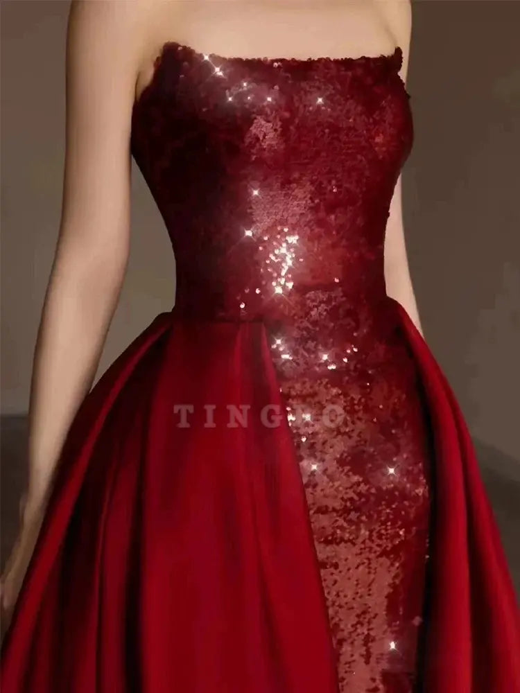 Wholesale Sexy Mermaid Red Sleeveless Long Sequin Prom Dress Evening Dresses formal wear dresses