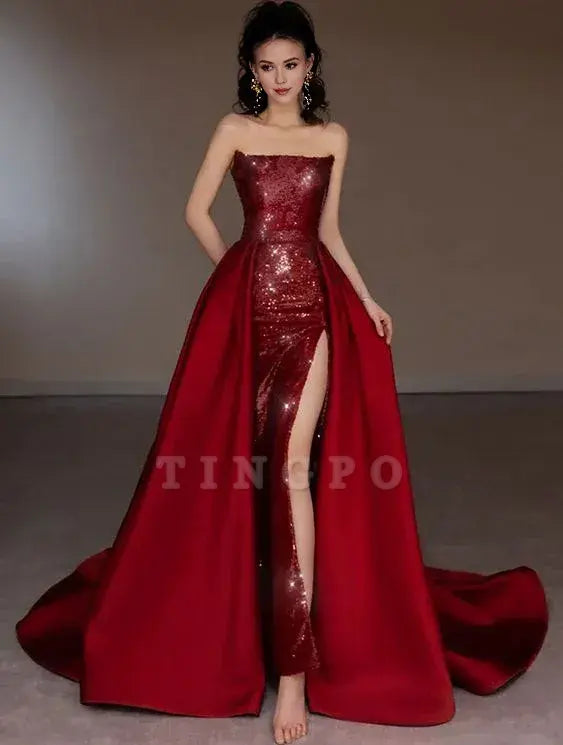 Wholesale Sexy Mermaid Red Sleeveless Long Sequin Prom Dress Evening Dresses formal wear dresses