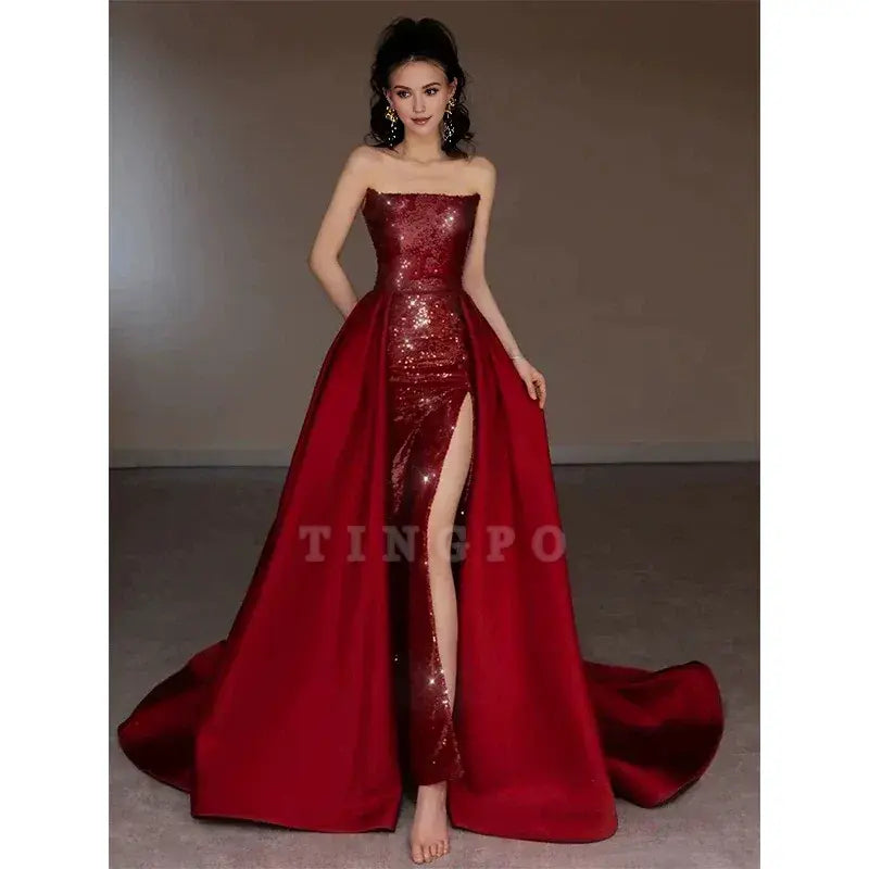 Wholesale Sexy Mermaid Red Sleeveless Long Sequin Prom Dress Evening Dresses formal wear dresses