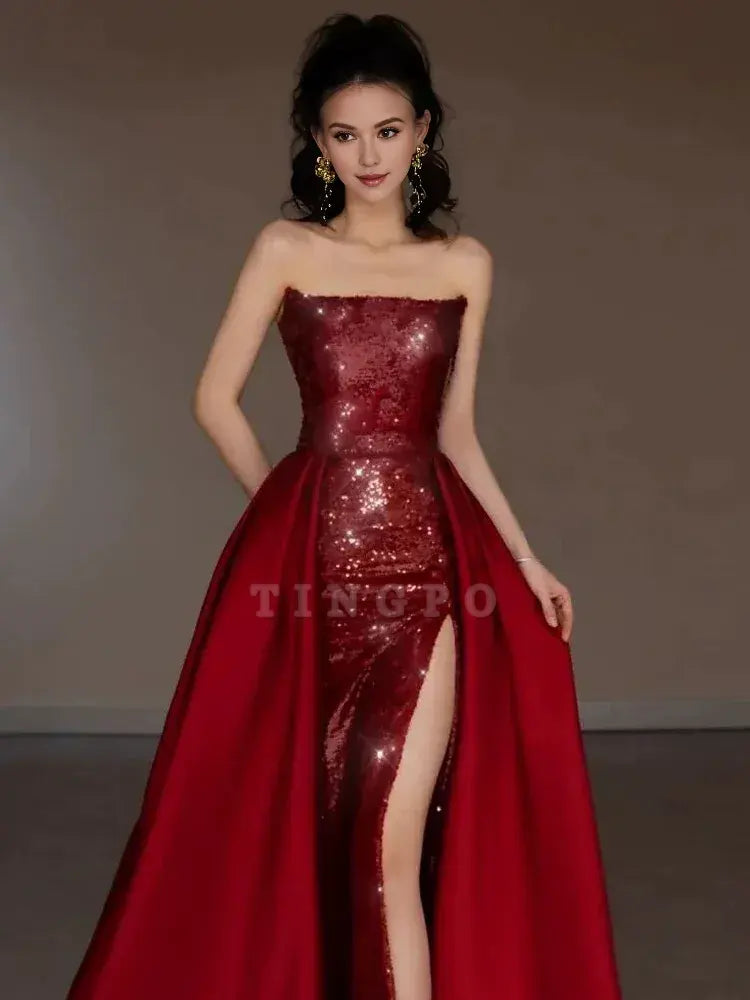 Wholesale Sexy Mermaid Red Sleeveless Long Sequin Prom Dress Evening Dresses formal wear dresses
