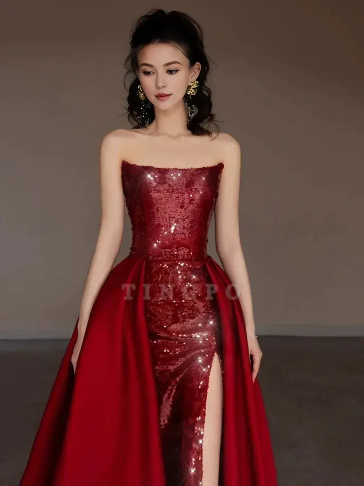 Wholesale Sexy Mermaid Red Sleeveless Long Sequin Prom Dress Evening Dresses formal wear dresses