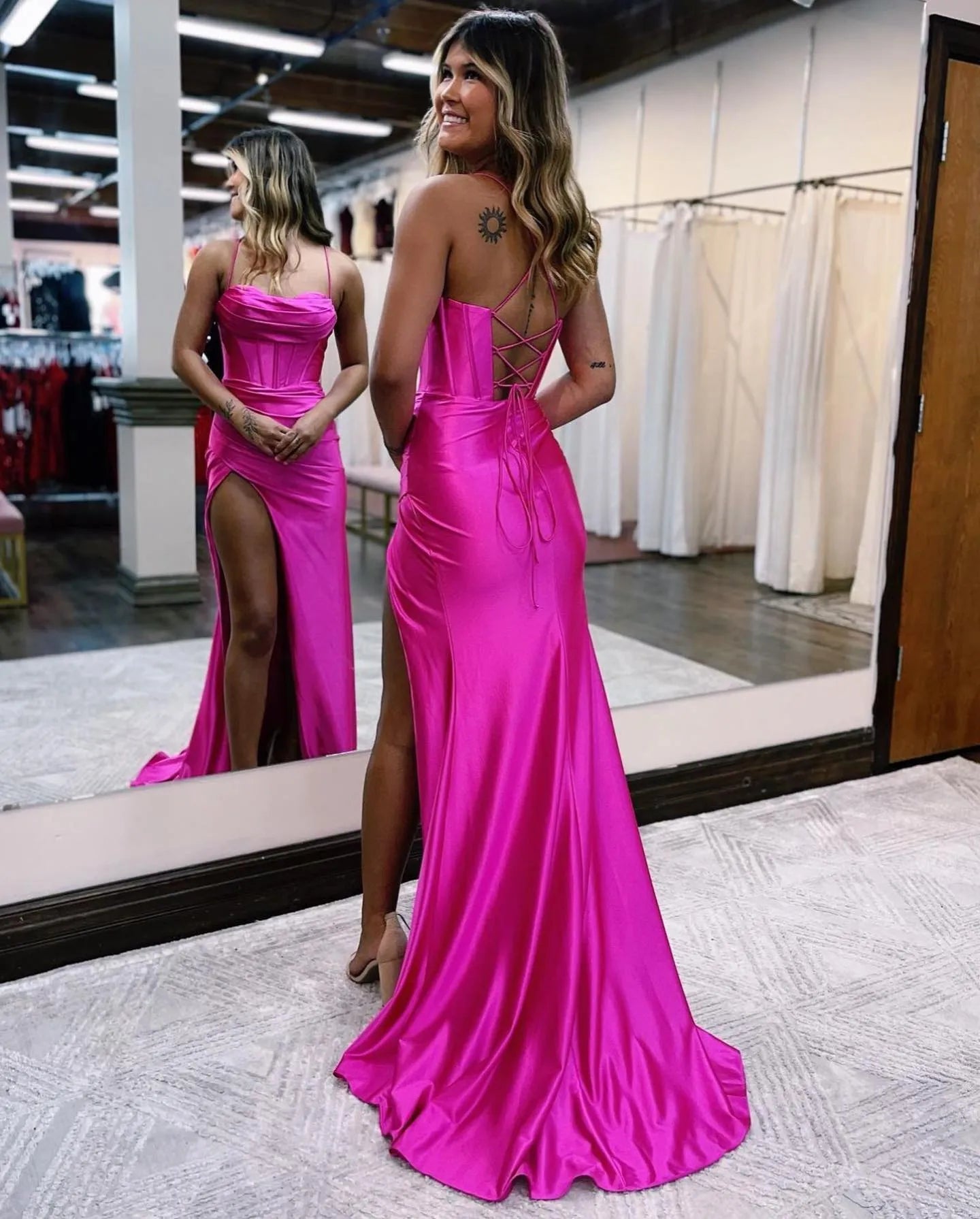 Wholesale Sexy Mermaid Spaghetti Straps Prom Dress With Split long prom dresses with sleeves