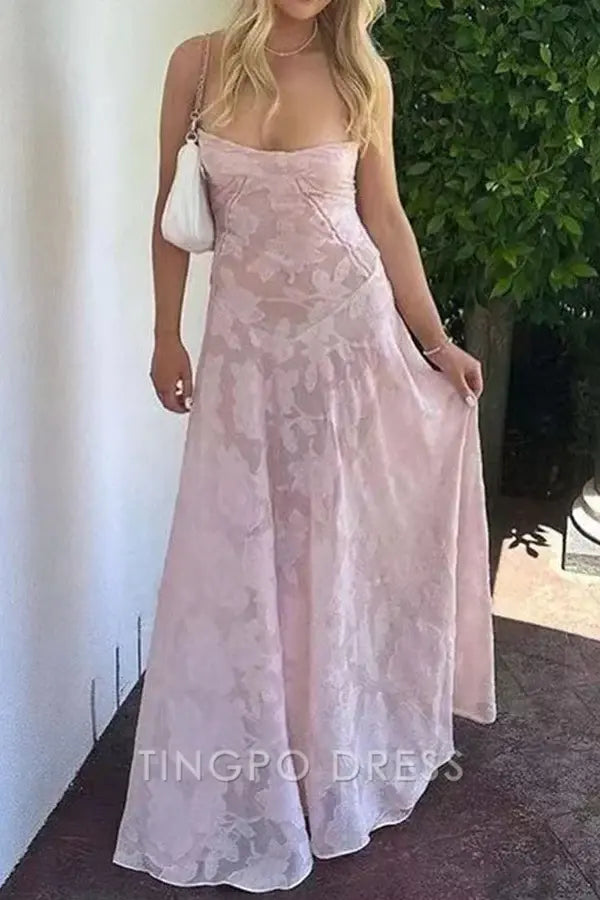 TingPo Wholesale Sexy Mermaid Spaghetti Straps Sleeveless Pink Lace Prom Dress