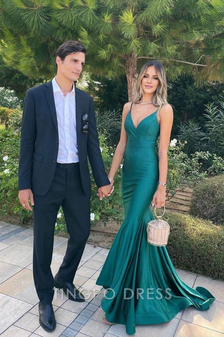 TingPo Wholesale Sexy Mermaid Straps Dark Green Backless Prom Dresses Evening Dress