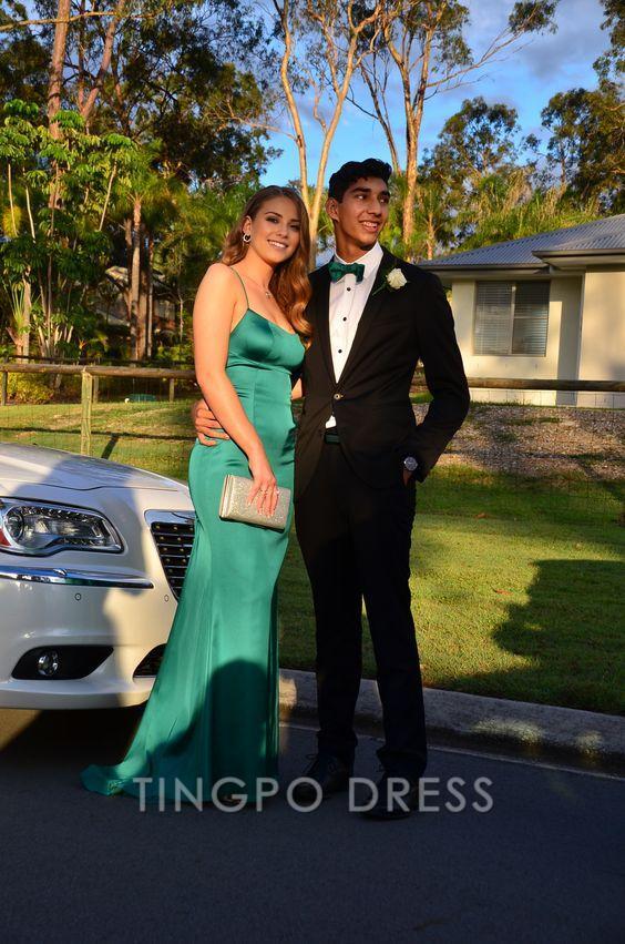 TingPo Wholesale Sexy Mermaid Straps Dark Green Backless Prom Dresses Evening Dress