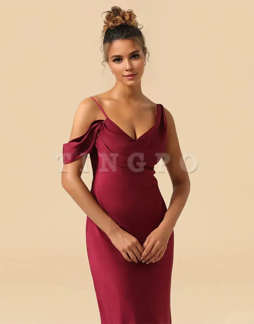 Wholesale Sheath Asymmetrical Shoulder Straps Floor Length Satin Bridesmaid Dress Bridesmaid dress shop