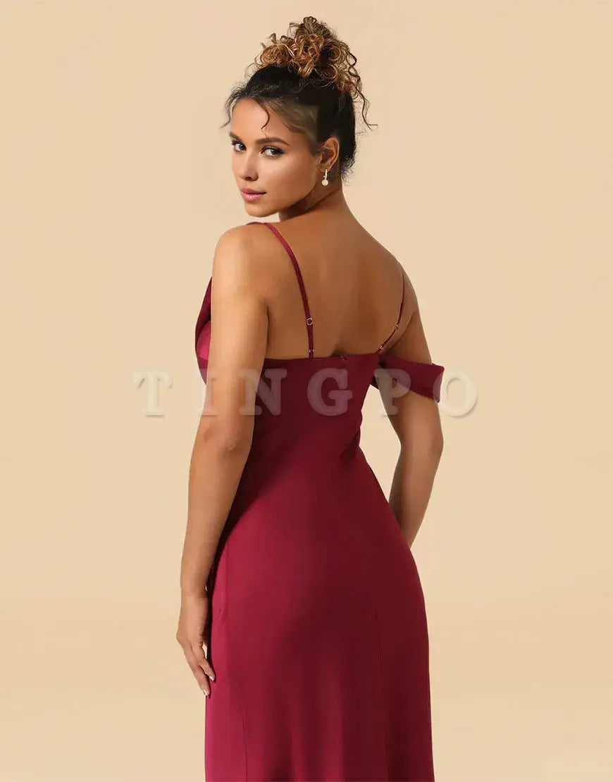 Wholesale Sheath Asymmetrical Shoulder Straps Floor Length Satin Bridesmaid Dress Bridesmaid dress shop