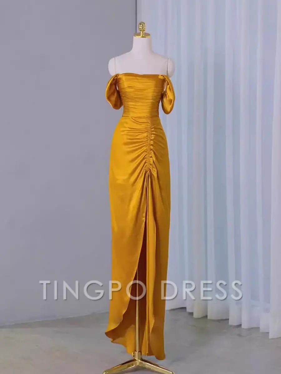 TingPo Wholesale Sheath Off The Shoulder Yellow Prom Dresses Evening Dress