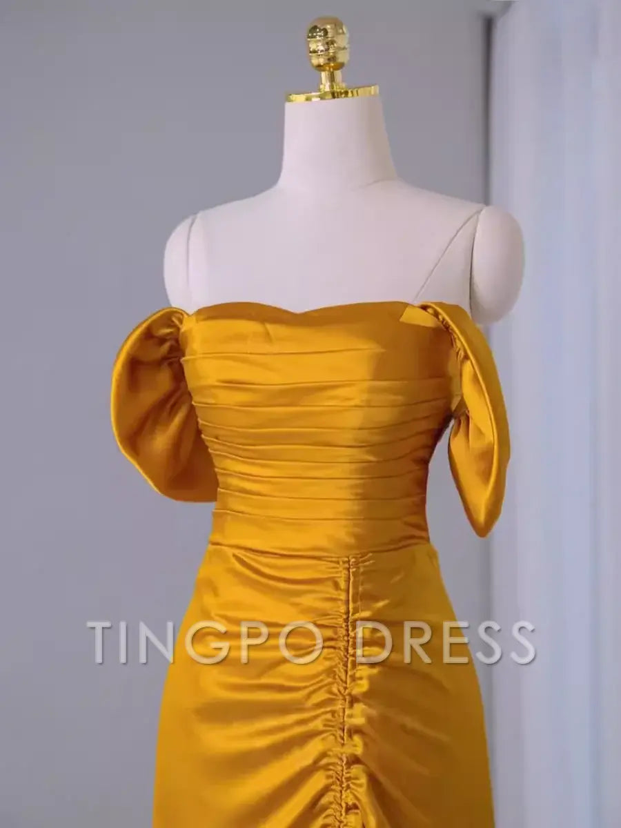 TingPo Wholesale Sheath Off The Shoulder Yellow Prom Dresses Evening Dress