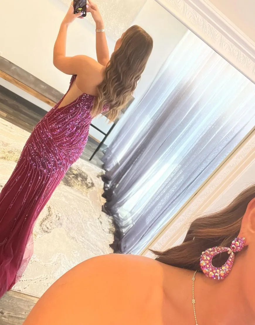 Wholesale Sheath One Shoulder Glitter Prom Dress With Split long prom dresses with sleeves