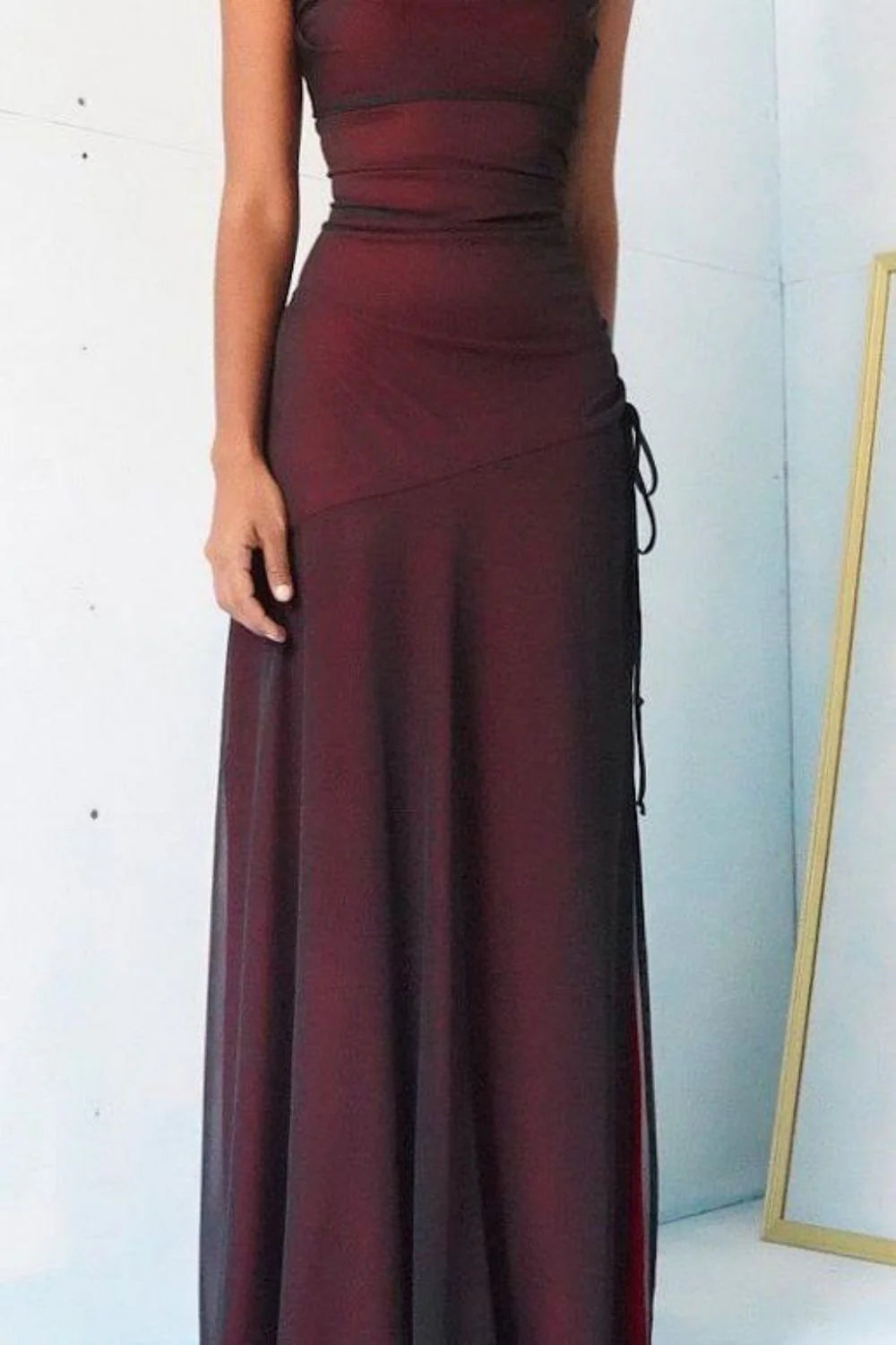 TingPo Wholesale Sheath Spaghetti Straps Burgundy Long Prom Dress with Silt