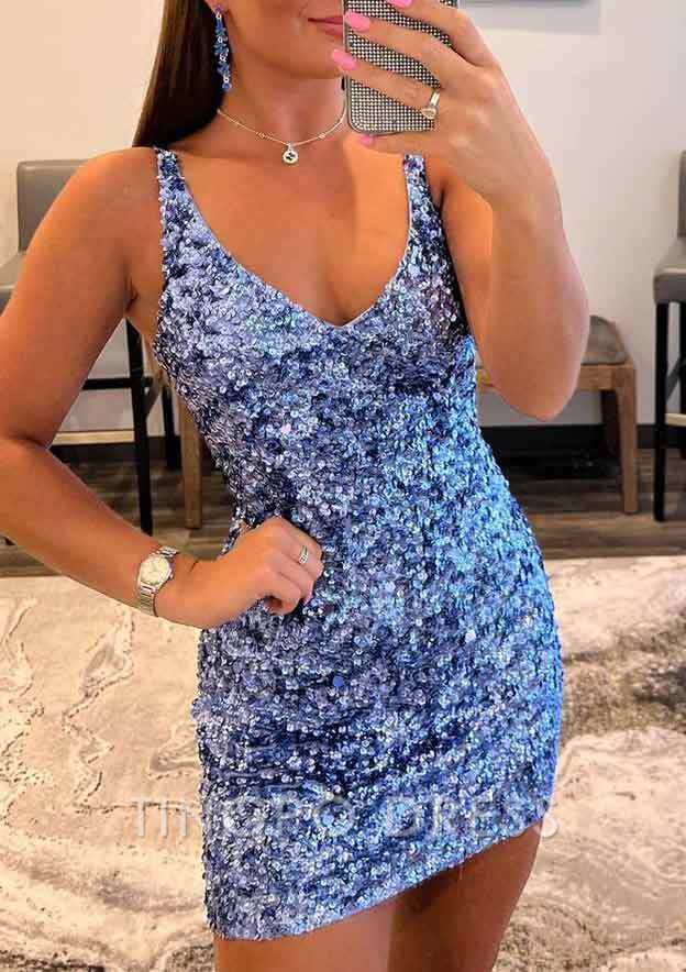 TingPo Wholesale Sheath V Neck Short/Mini Velvet Sequins Homecoming Dress