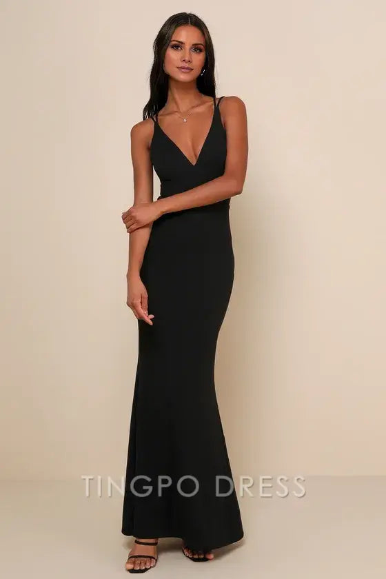 TingPo Wholesale Signature Elegance All this Allure Black Strappy Backless Mermaid Maxi Dress formal wear dresses