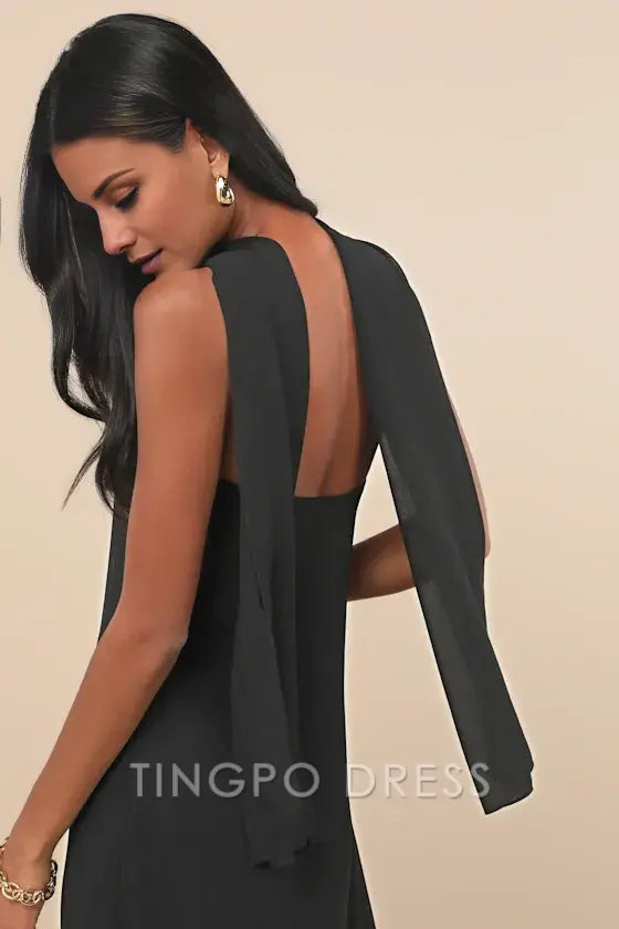 TingPo Wholesale Signature Elegance Black Strapless Maxi Dress and Scarf Set formal wear dresses