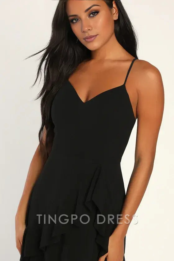 TingPo Wholesale Signature Elegance Blessed with Beauty Black Ruffled Sleeveless Maxi Dress formal wear dresses