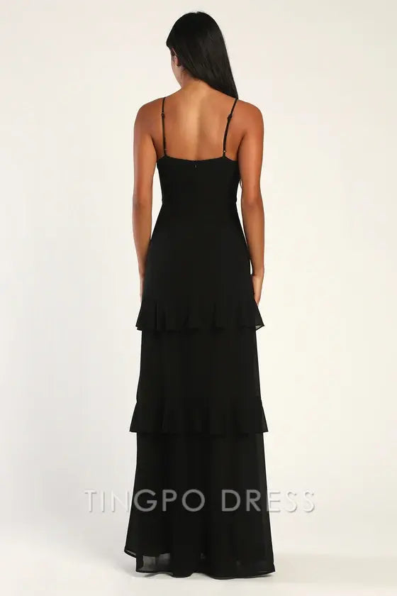 TingPo Wholesale Signature Elegance Blessed with Beauty Black Ruffled Sleeveless Maxi Dress formal wear dresses