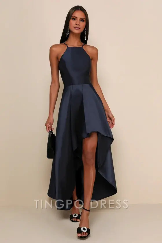 TingPo Wholesale Signature Elegance Broadway Show Navy Blue High-Low Gown formal wear dresses