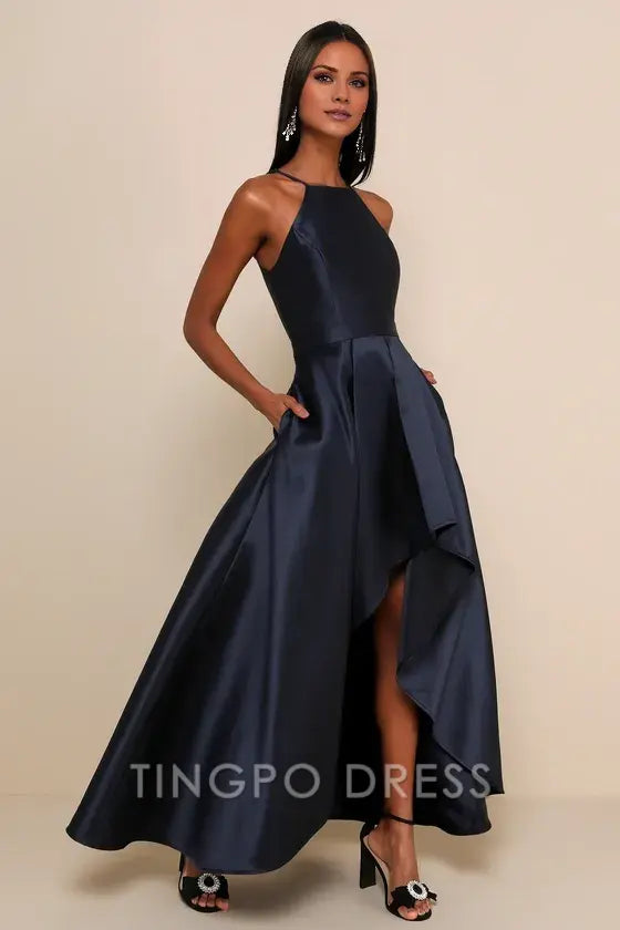 TingPo Wholesale Signature Elegance Broadway Show Navy Blue High-Low Gown formal wear dresses